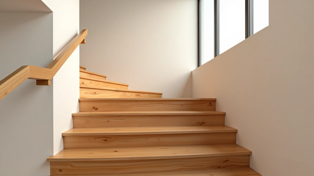 Intérieur d'une maison moderne avec un grand escalier en bois massif et une rampe épurée